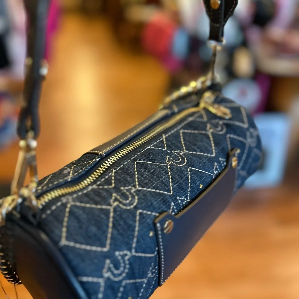 True Religion Navy denim crossbody Quilted Shoulder Bag - Picture 2 of 7